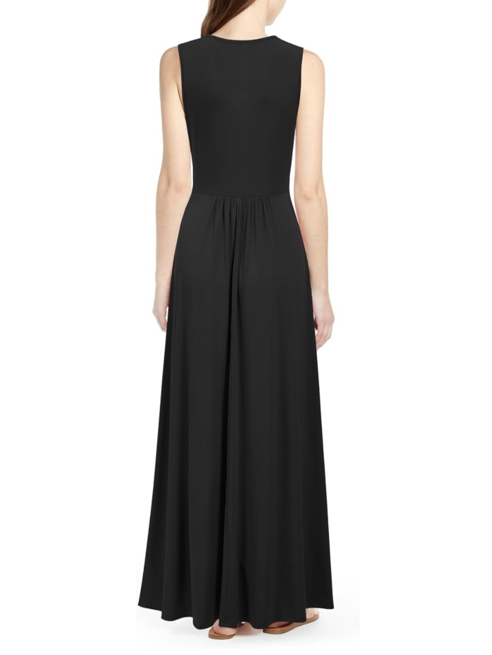 Sleeveless Deep V Neck Sexy Split Loose Plain Maxi Casual Long Dress Black - Picture 3 of 5